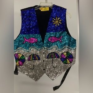 New beach umbrella fish blue sequin vest Halloween costume holiday New Y…
